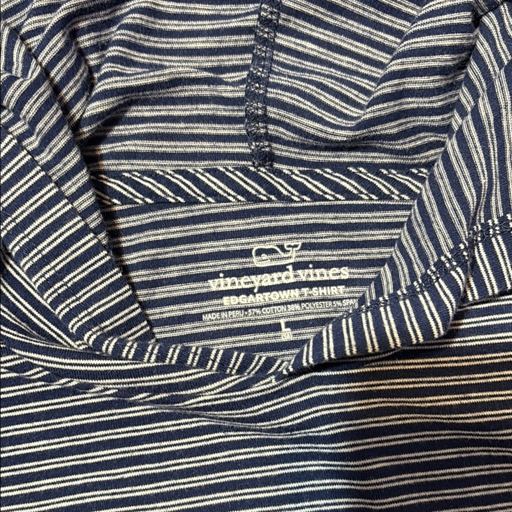 Vineyard Vines Navy and White Striped Hooded Shirt - Picture 2 of 5